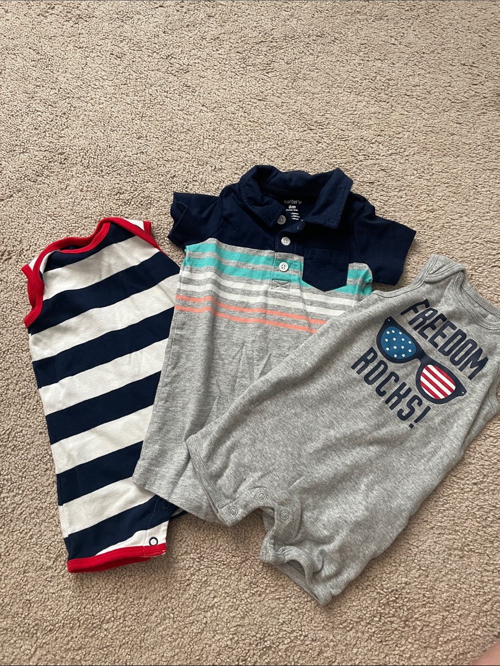 Carter's Navy, Gray, Red & Teal Baby Tank Romper 3-Pack